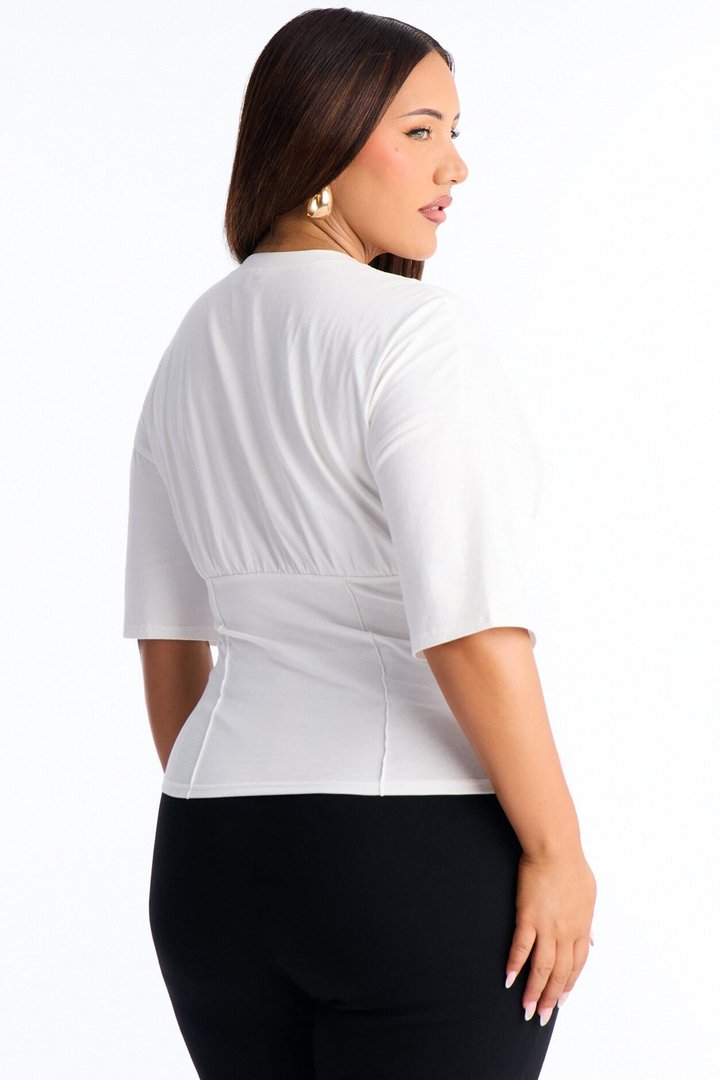 Kaylee Cinched Waist Short Sleeve T-Shirt - White