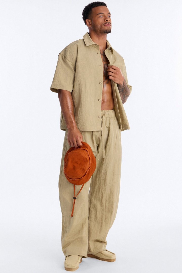 After Dark Amalfi Nylon Button Up Shirt - Khaki