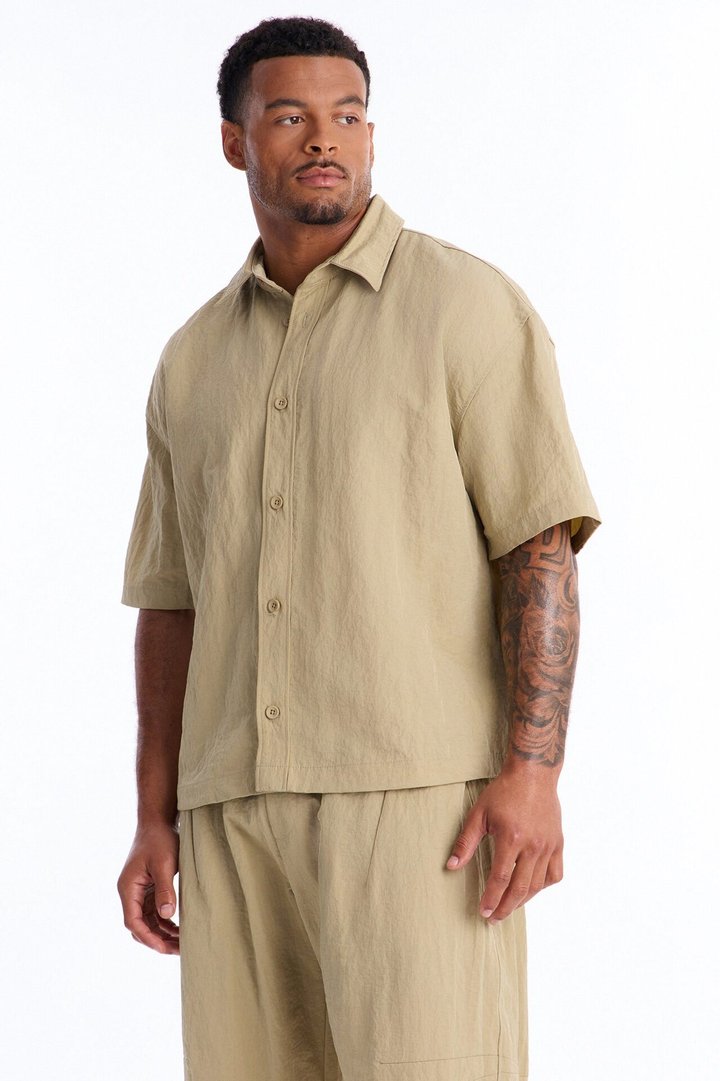 After Dark Amalfi Nylon Button Up Shirt - Khaki