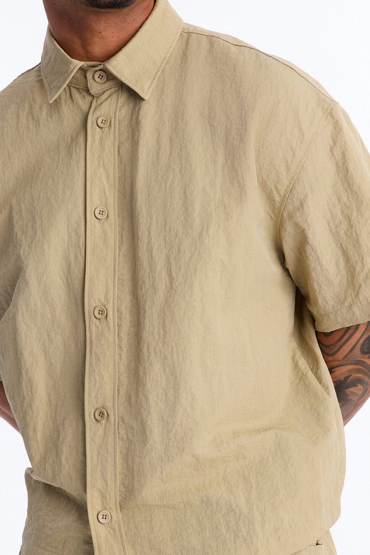 After Dark Amalfi Nylon Button Up Shirt - Khaki