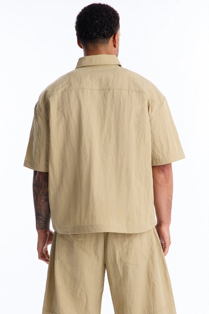 After Dark Amalfi Nylon Button Up Shirt - Khaki