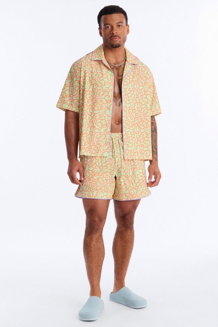 Relaxed Spring Break Fling Cuban Collar Button Up Shirt - Multi Color