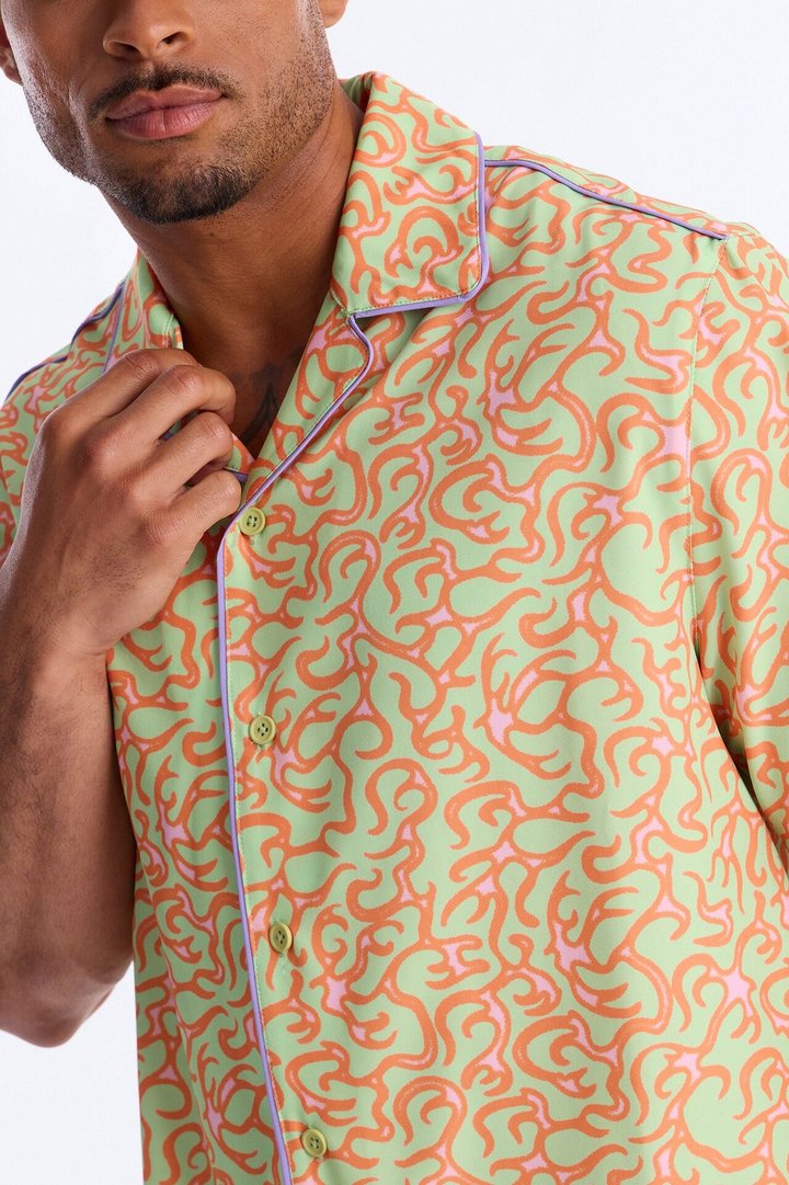 Relaxed Spring Break Fling Cuban Collar Button Up Shirt - Multi Color