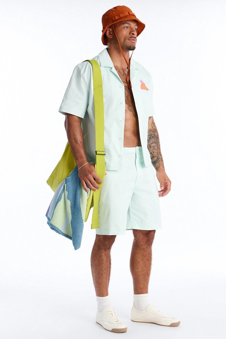 Relaxed Sunset Frenzy Cuban Collar Button Up Shirt - Mint