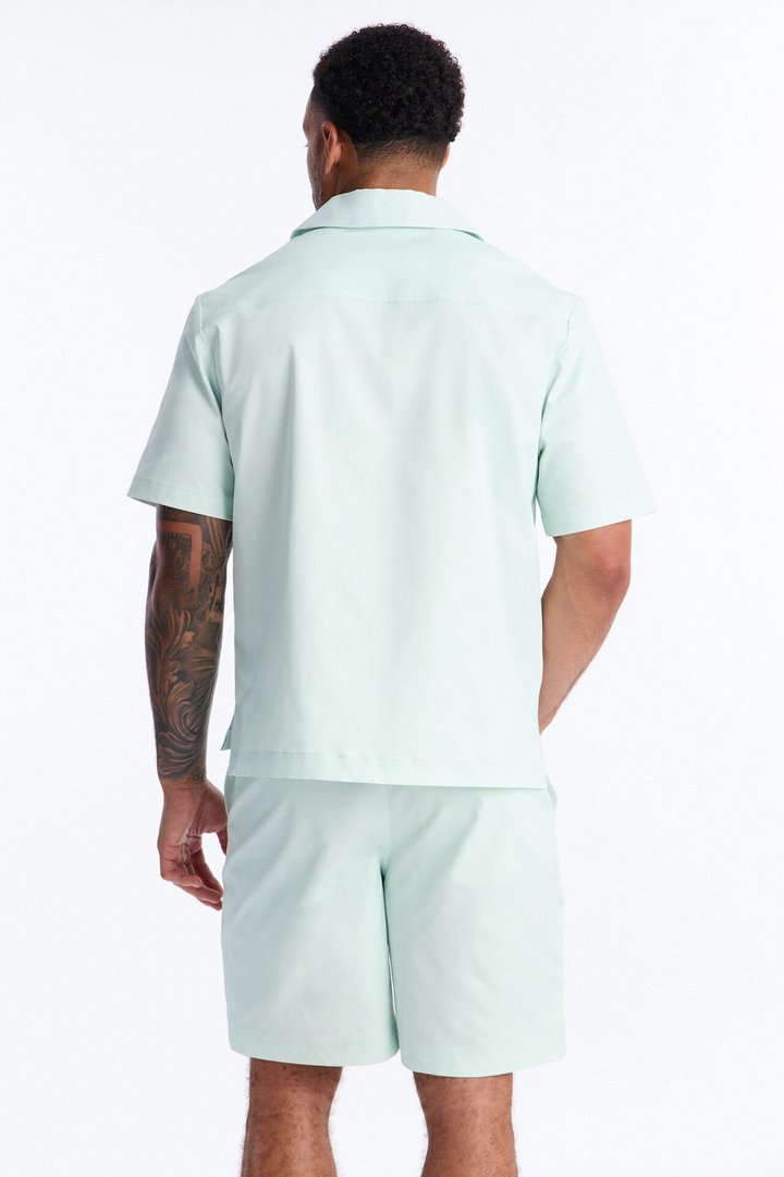 Relaxed Sunset Frenzy Cuban Collar Button Up Shirt - Mint