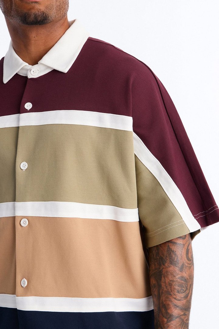 Oversized Spring Break Pique Button Up Shirt - Brown