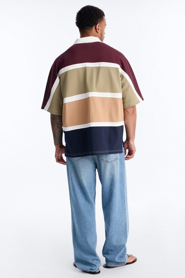 Oversized Spring Break Pique Button Up Shirt - Brown