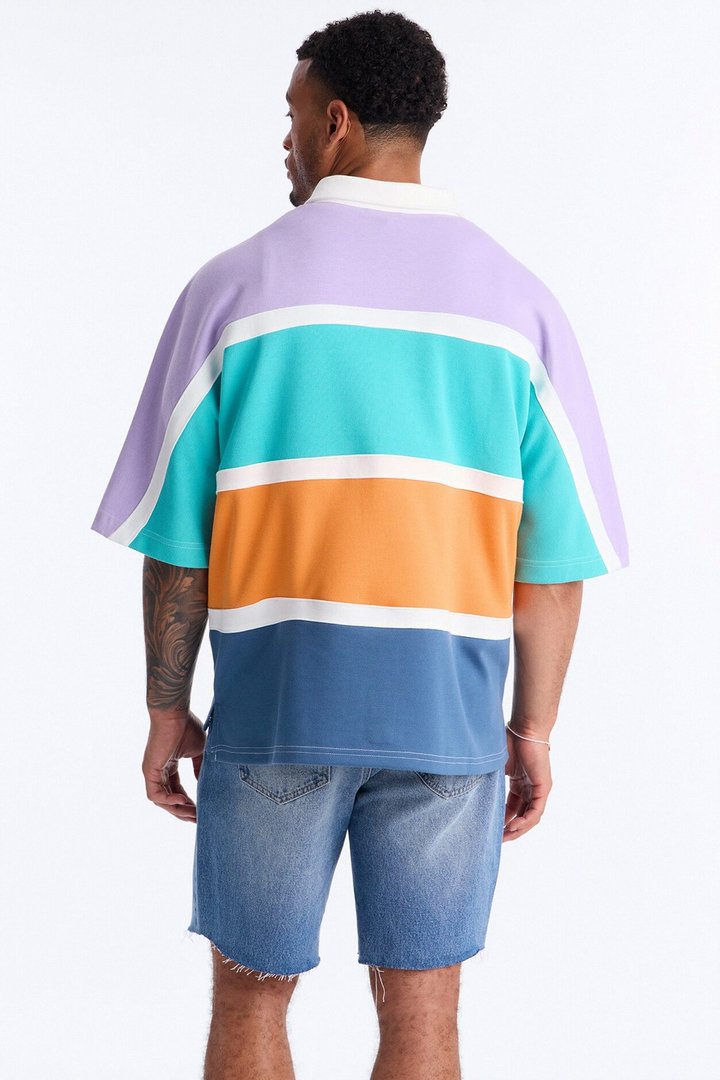 Oversized Spring Rush Pique Button Up Shirt - Blue
