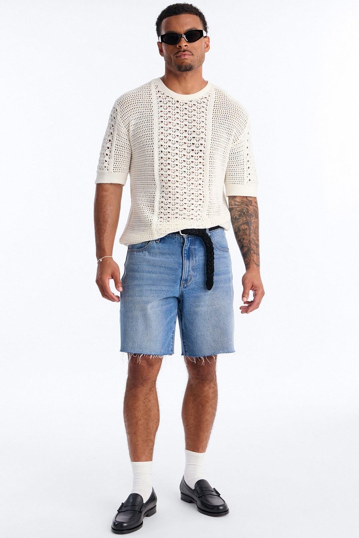 Relaxed Jonathon Crochet Crewneck Tee - Cream