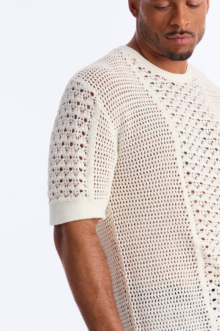 Relaxed Jonathon Crochet Crewneck Tee - Cream