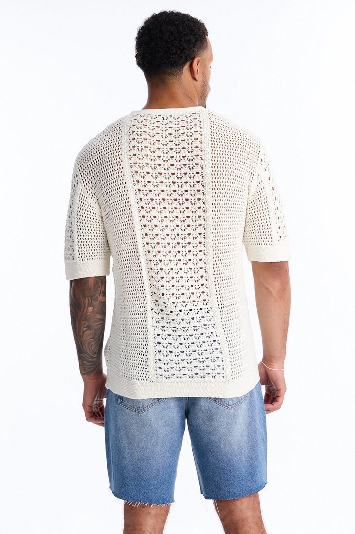 Relaxed Jonathon Crochet Crewneck Tee - Cream