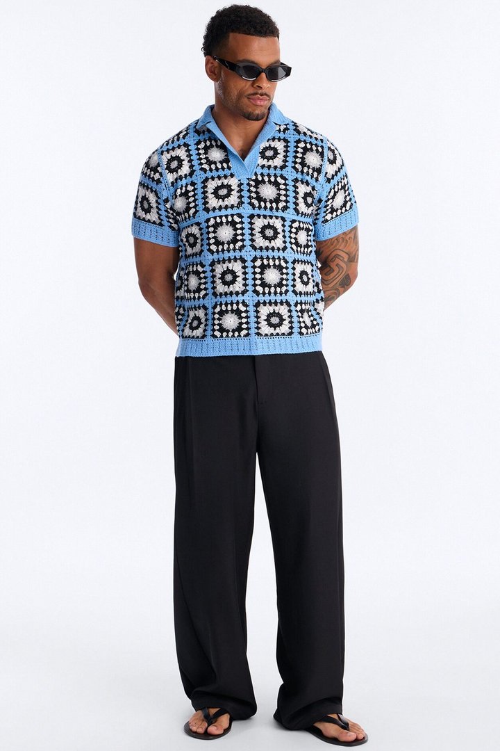 Matrix Power Crochet Johnny Collar Polo - Blue
