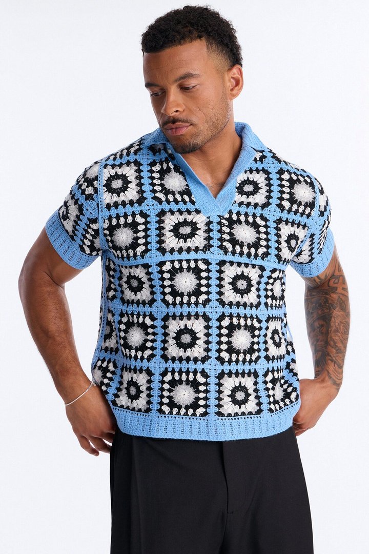 Matrix Power Crochet Johnny Collar Polo - Blue