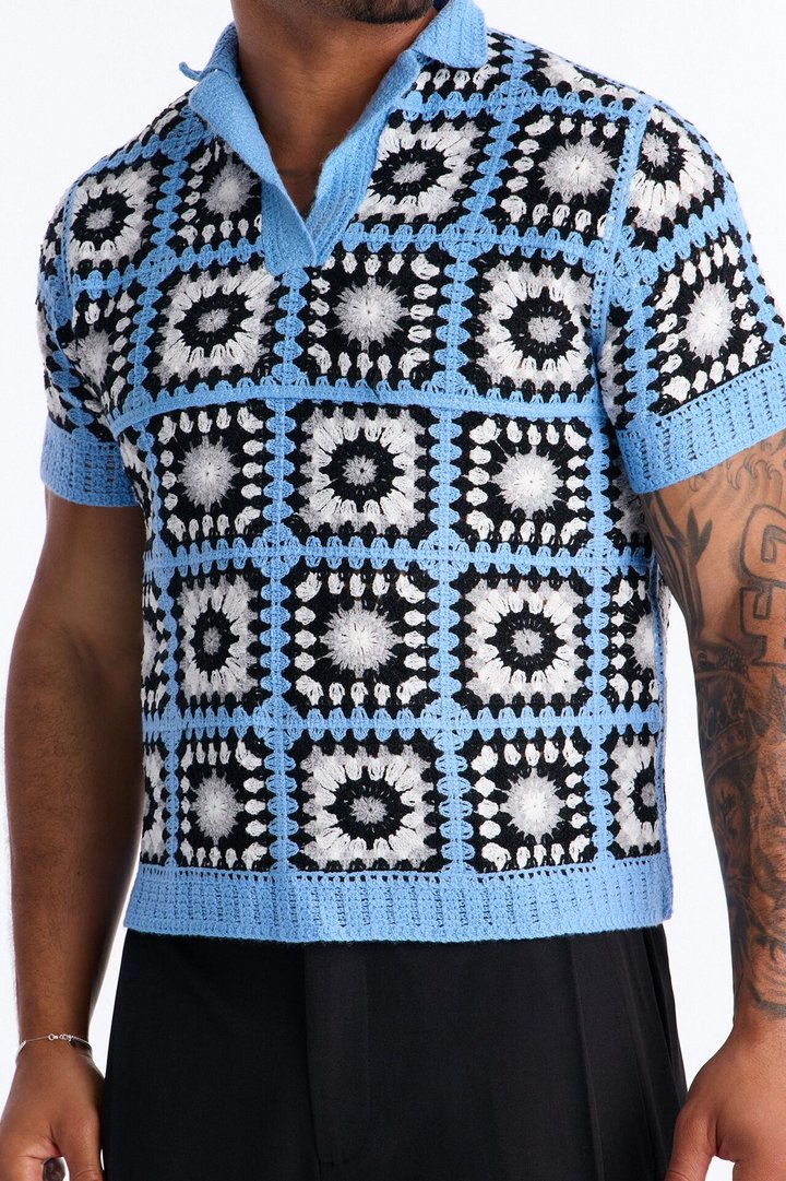 Matrix Power Crochet Johnny Collar Polo - Blue