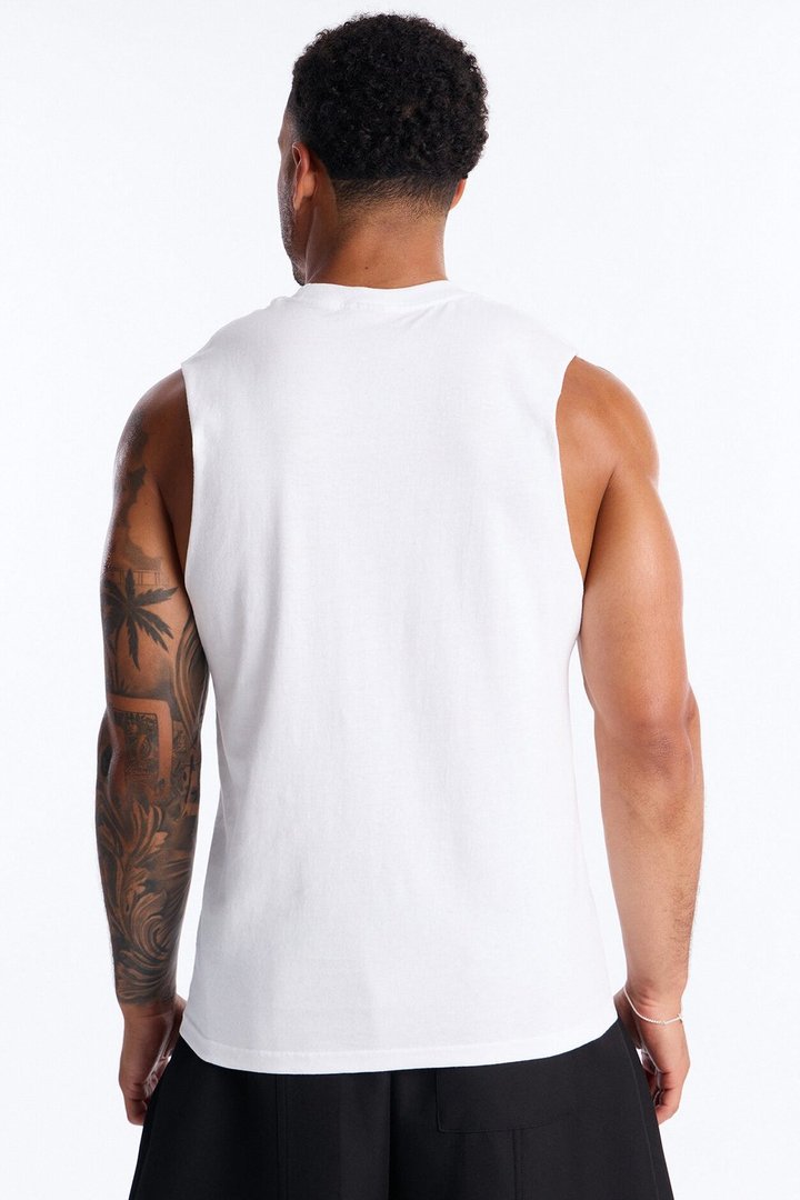 Don't Stop The Hustle Muscle Tee - White