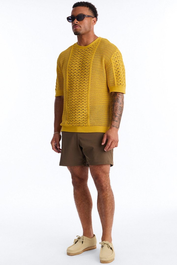 Relaxed Jonathon Crochet Crewneck Tee - Mustard