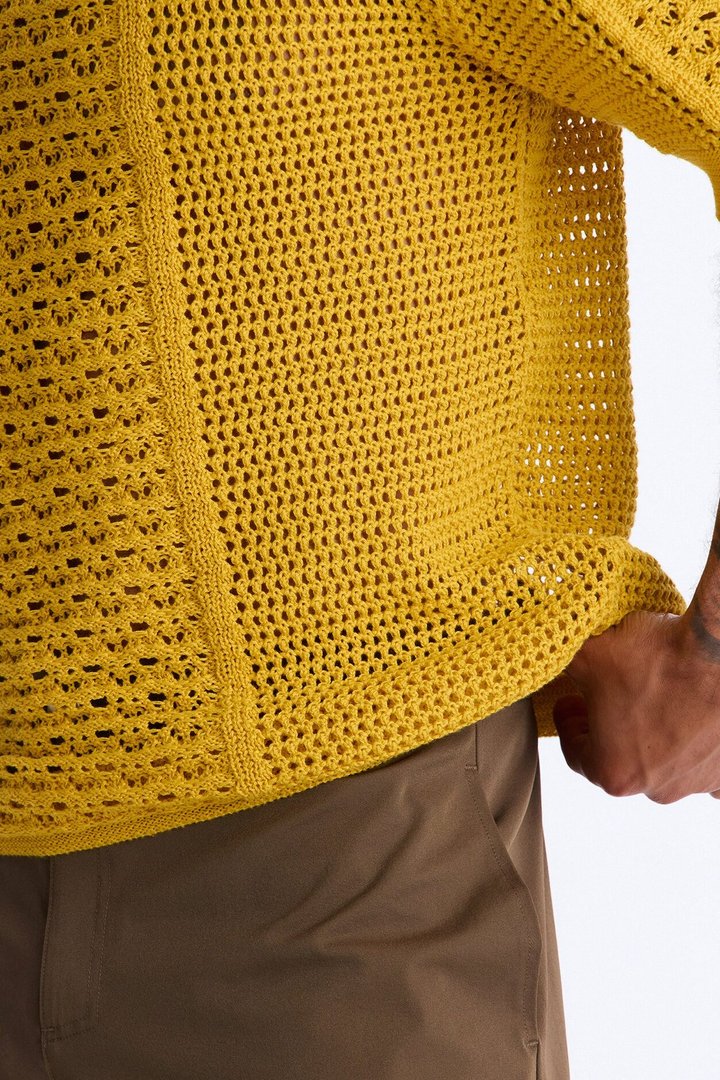 Relaxed Jonathon Crochet Crewneck Tee - Mustard