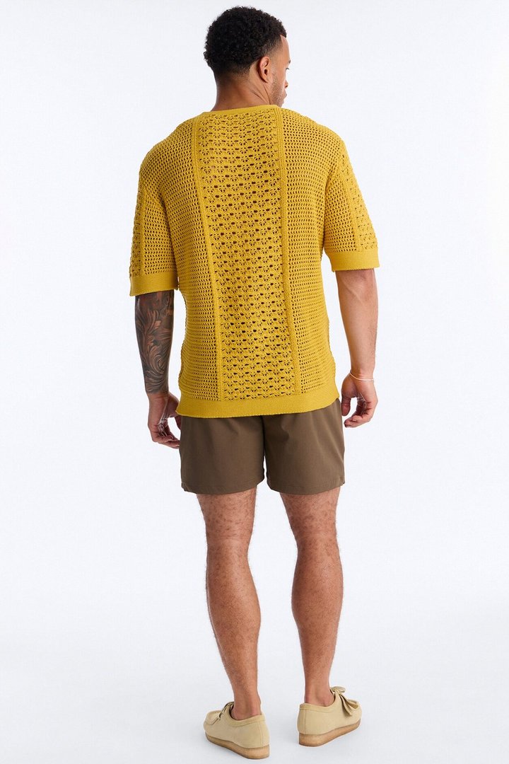 Relaxed Jonathon Crochet Crewneck Tee - Mustard