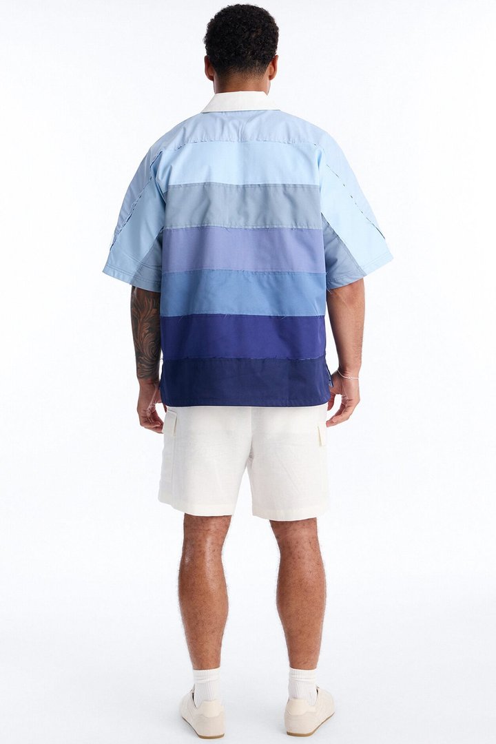 Oversized Frayed Zip Collar Polo - Blue