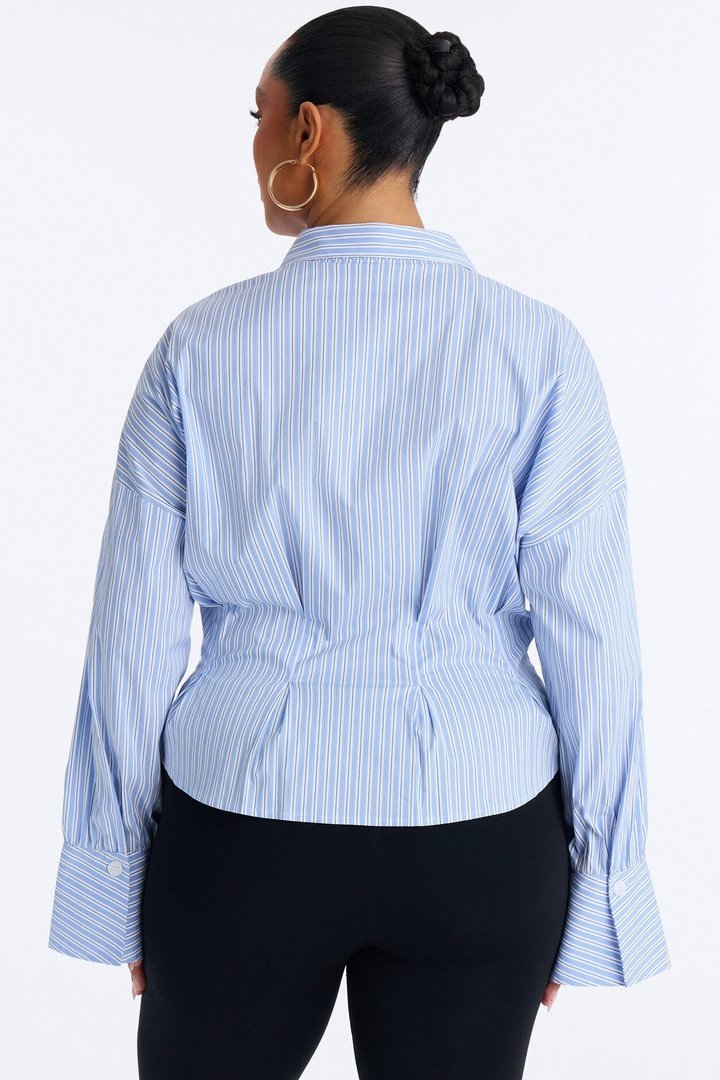 Living Proof Pleated Stripe Poplin Shirt - Blue/combo