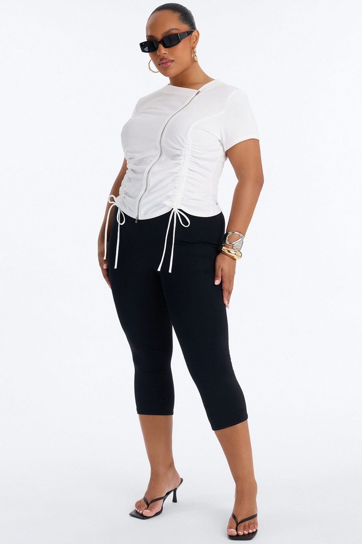 Unzip Me Ruched Short Sleeve Top - White
