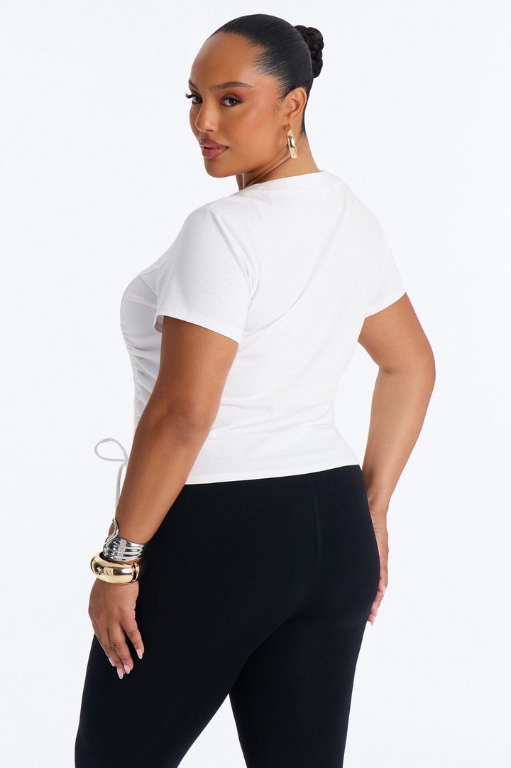Unzip Me Ruched Short Sleeve Top - White