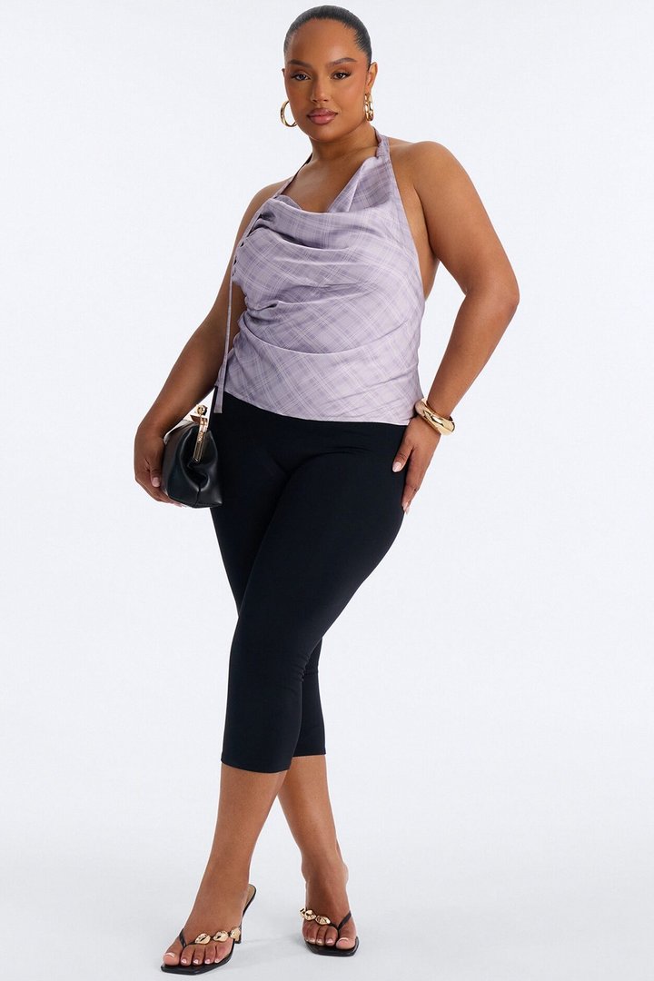 Cityscape Muse Plaid Satin Halter Top - Lilac