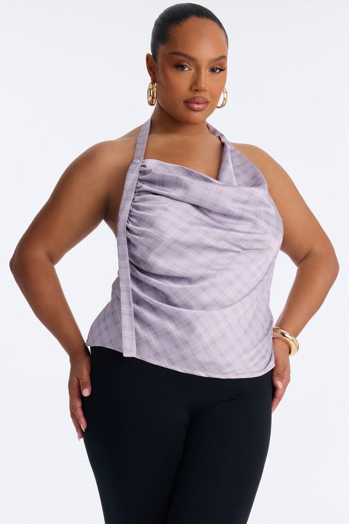 Cityscape Muse Plaid Satin Halter Top - Lilac
