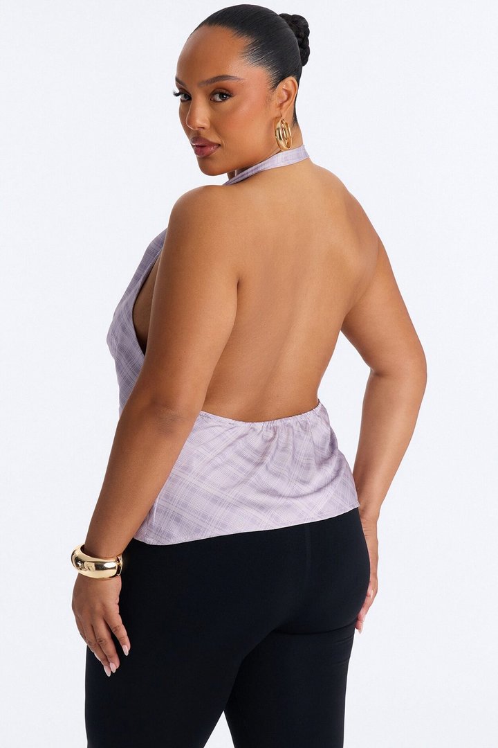 Cityscape Muse Plaid Satin Halter Top - Lilac