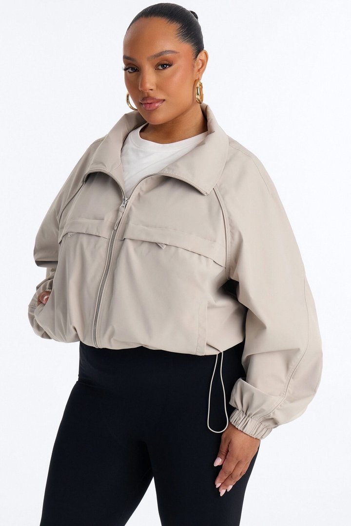Cool Girl Funnel Neck Windbreaker Jacket - Taupe