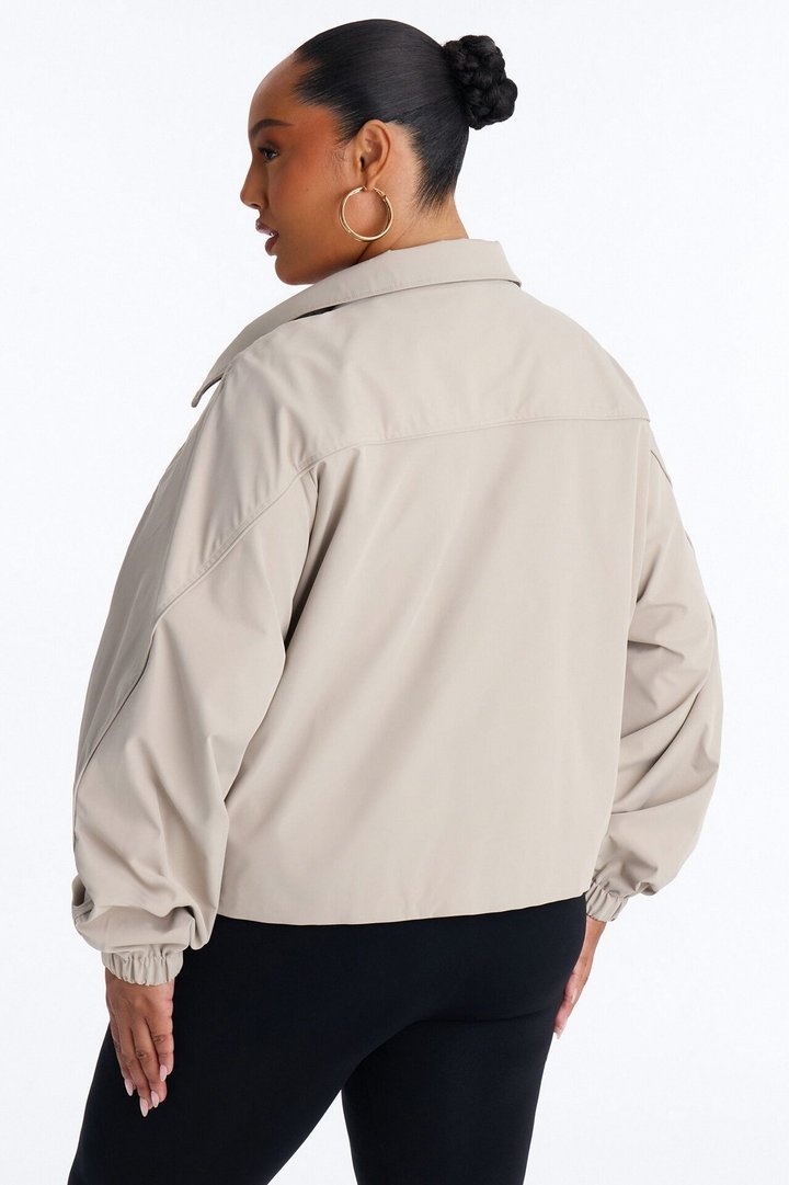 Cool Girl Funnel Neck Windbreaker Jacket - Taupe