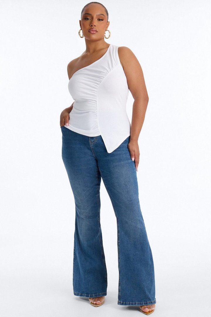 Malika Ruched One Shoulder Sleeveless Top - White