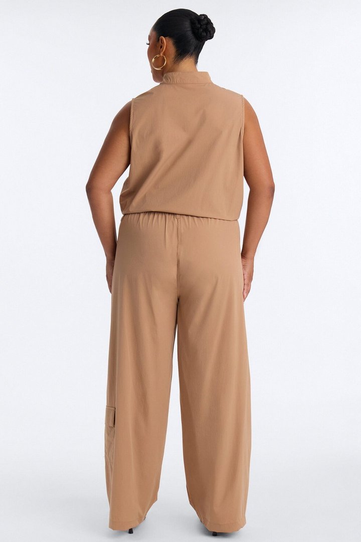 Nessa Nylon Cargo Sleeveless Vest Pant Set - Tan