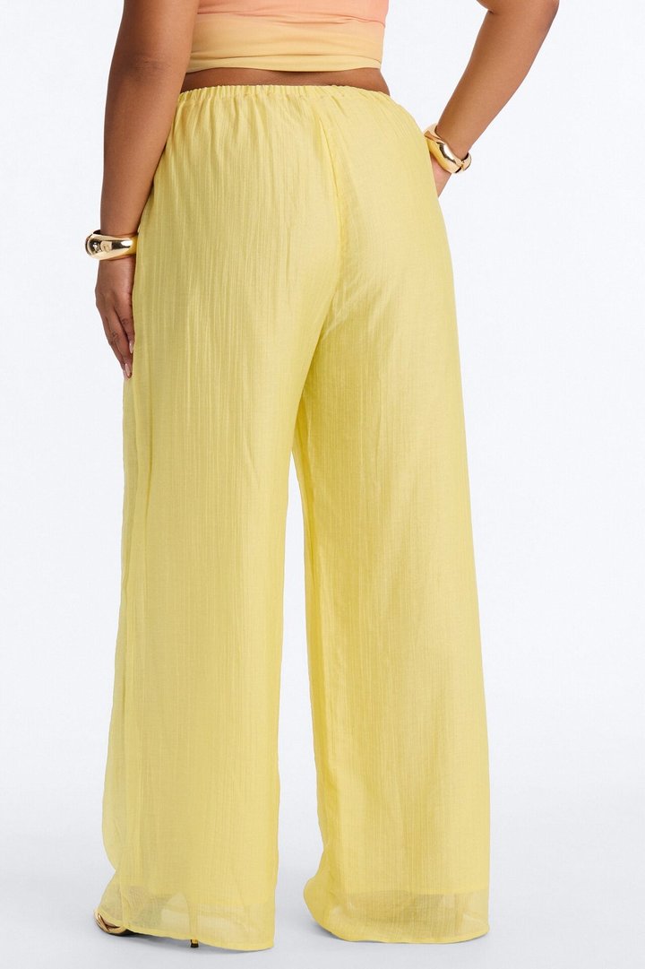 Vacay Babe Textured Wide Leg Pant - Butter Yellow