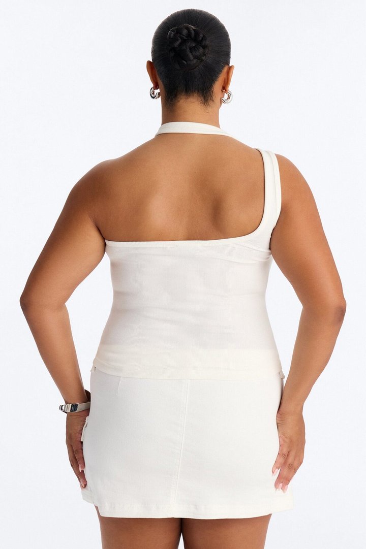 City Streets Ribbed Layered Off Shoulder Halter Top - White