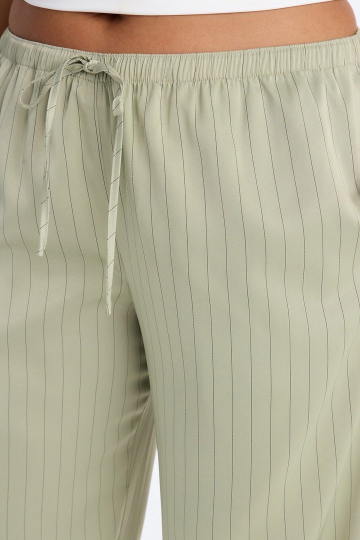 Lulu Pinstripe Satin Wide Leg Pant 32″ - Olive