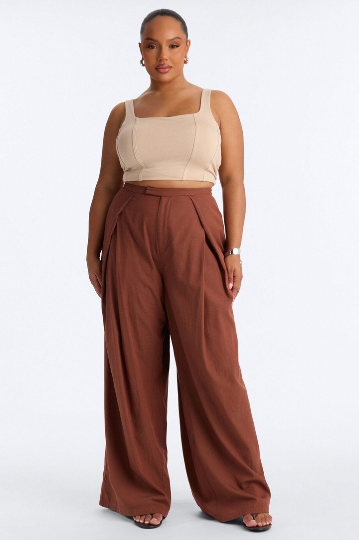 Tyra High Rise Pleated Wide Leg Pant - Spice