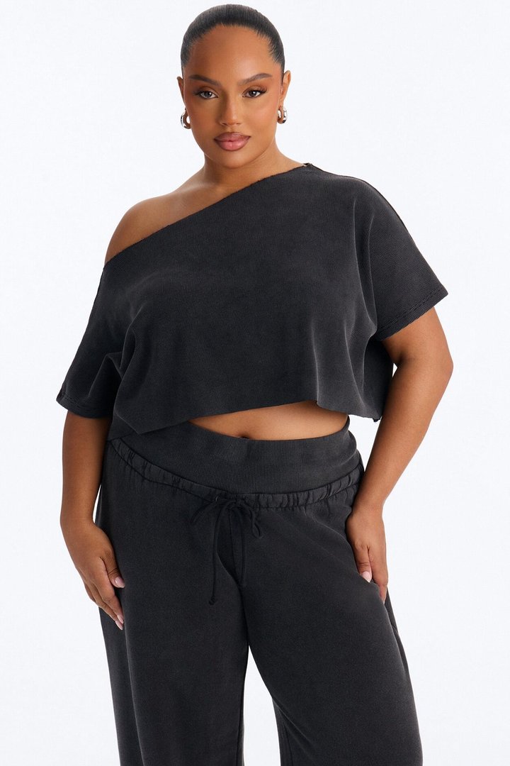 Mila Off Shoulder Top And Sweatpant Set - Charcoal