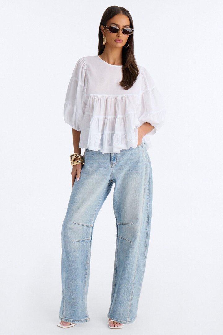Laura BabyDoll Tiered Top - White