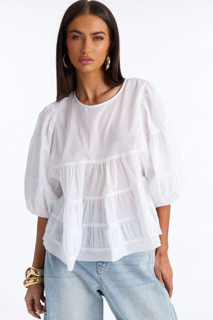 Laura BabyDoll Tiered Top - White