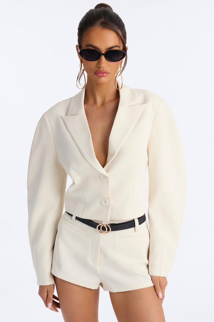 Kennedy Cropped Barrel Sleeve Blazer - Ivory