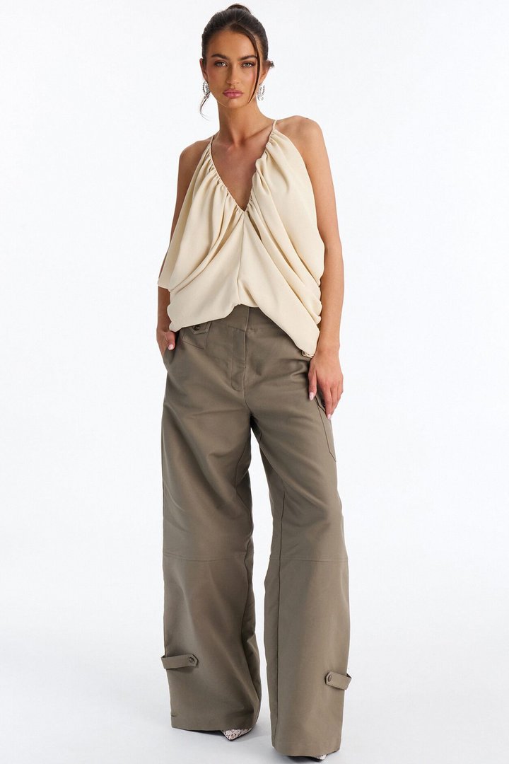 Wild In Bloom Ruched Chiffon Top - Cream