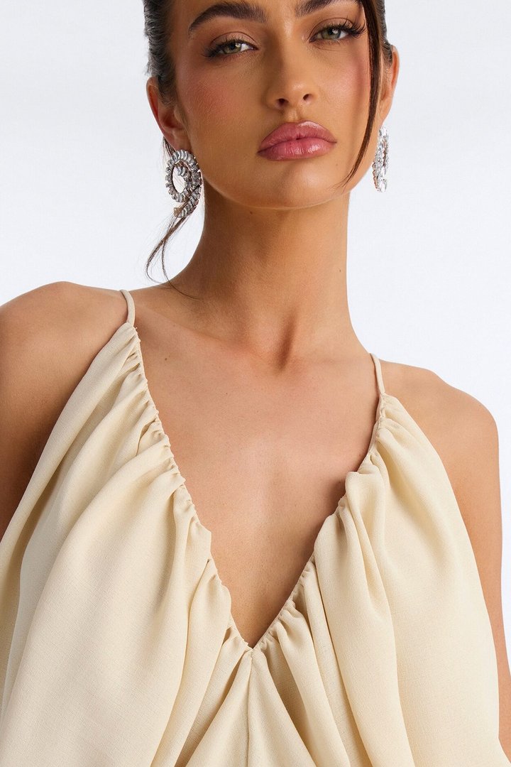 Wild In Bloom Ruched Chiffon Top - Cream