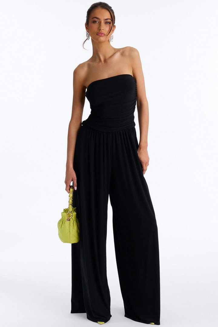 Cierra Ruched Strapless Jumpsuit - Black