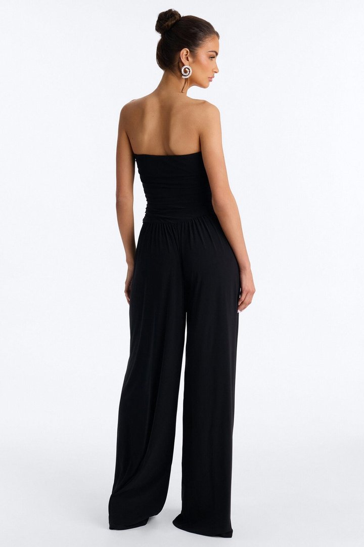 Cierra Ruched Strapless Jumpsuit - Black