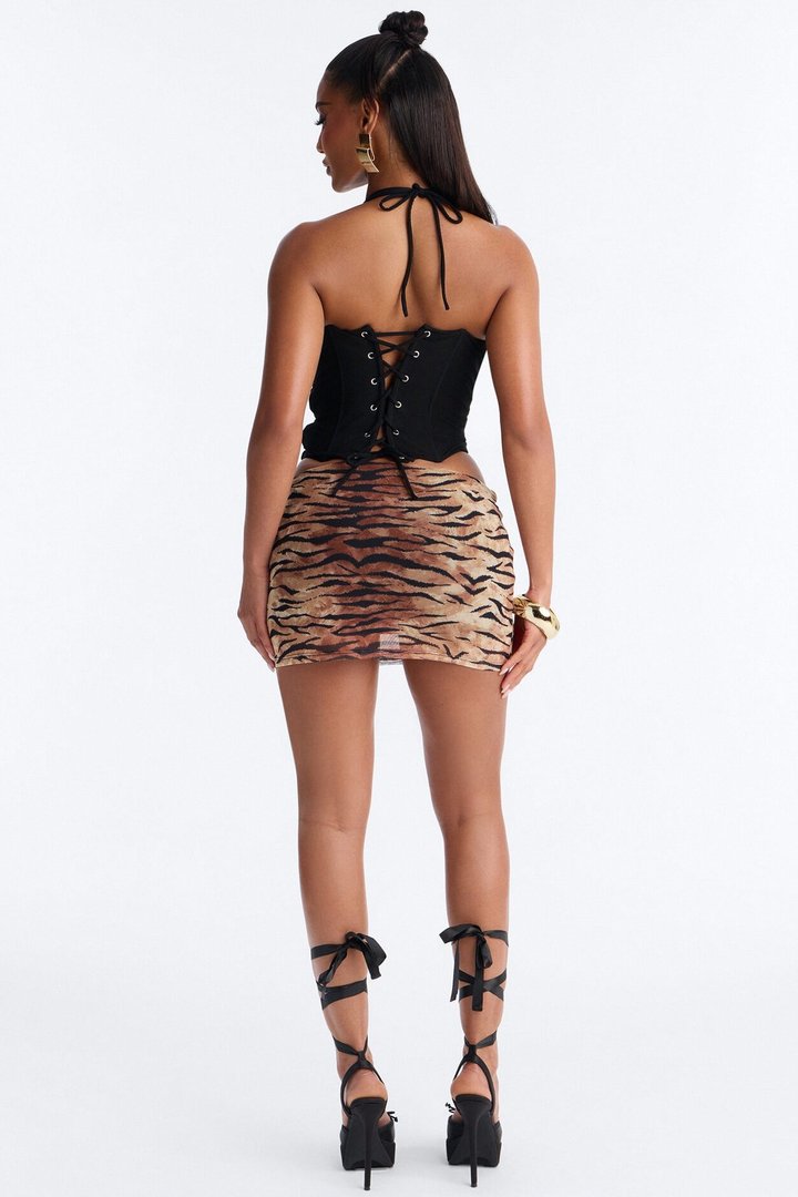 Never Forget Corset Mesh Halter Top - Black