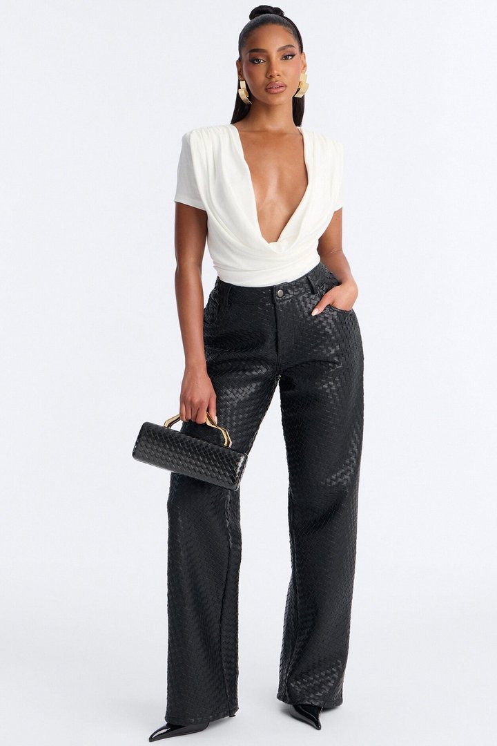 Adele Cowl Neck Short Sleeve Bodysuit - White