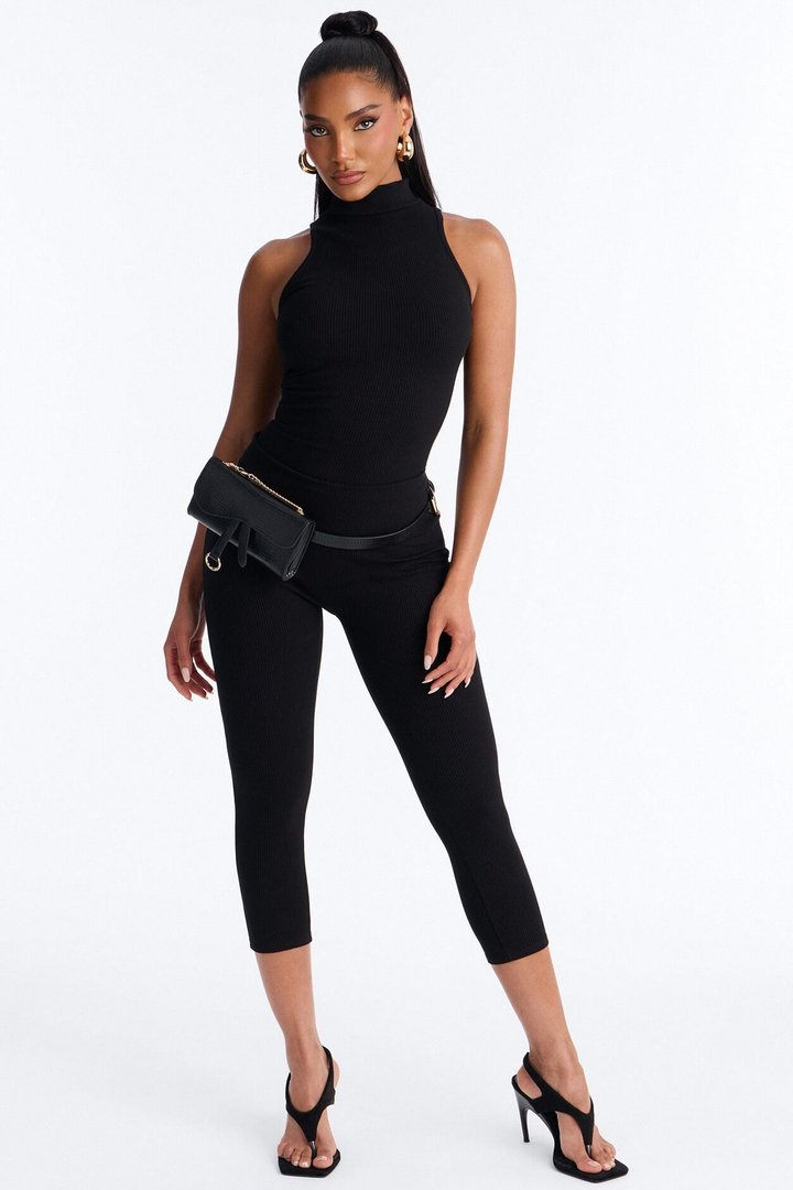 Maribel Sleeveless Snatched Capri Jumpsuit - Black
