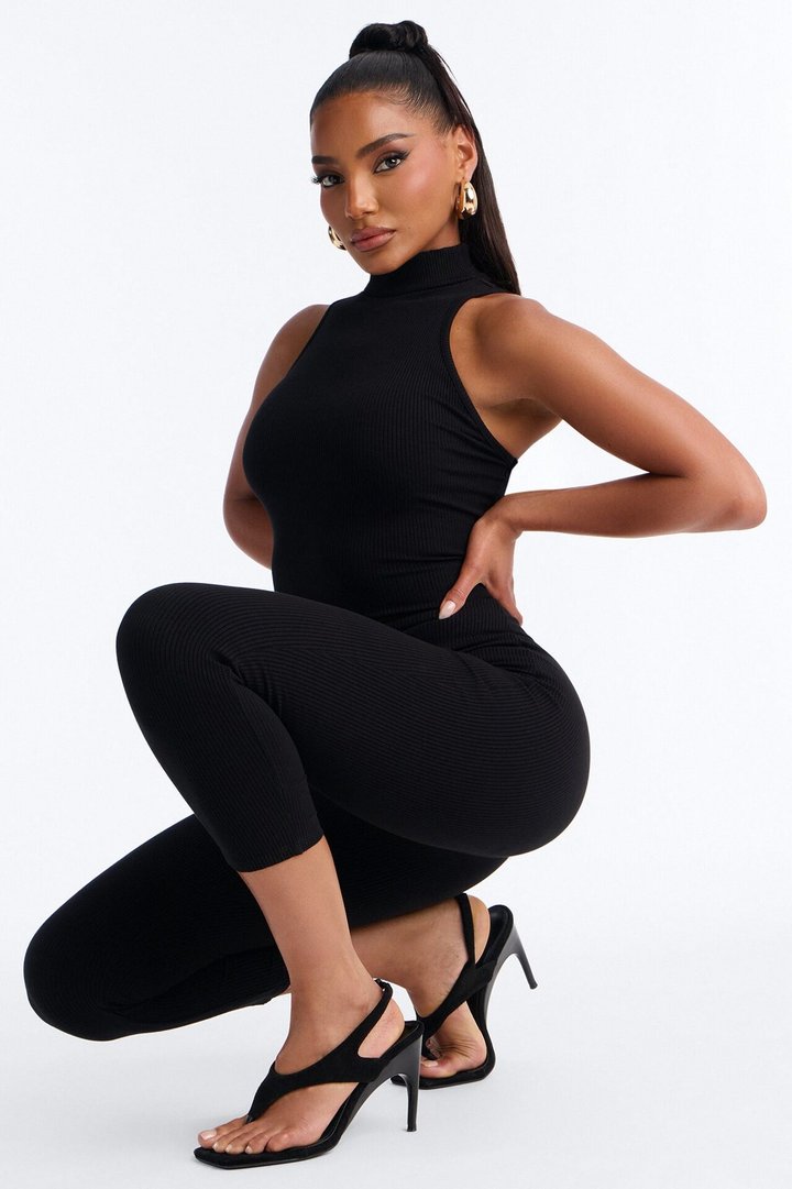 Maribel Sleeveless Snatched Capri Jumpsuit - Black