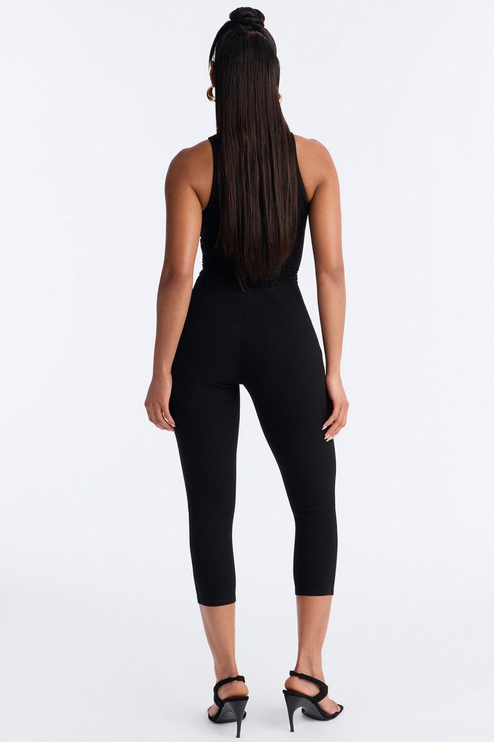 Maribel Sleeveless Snatched Capri Jumpsuit - Black